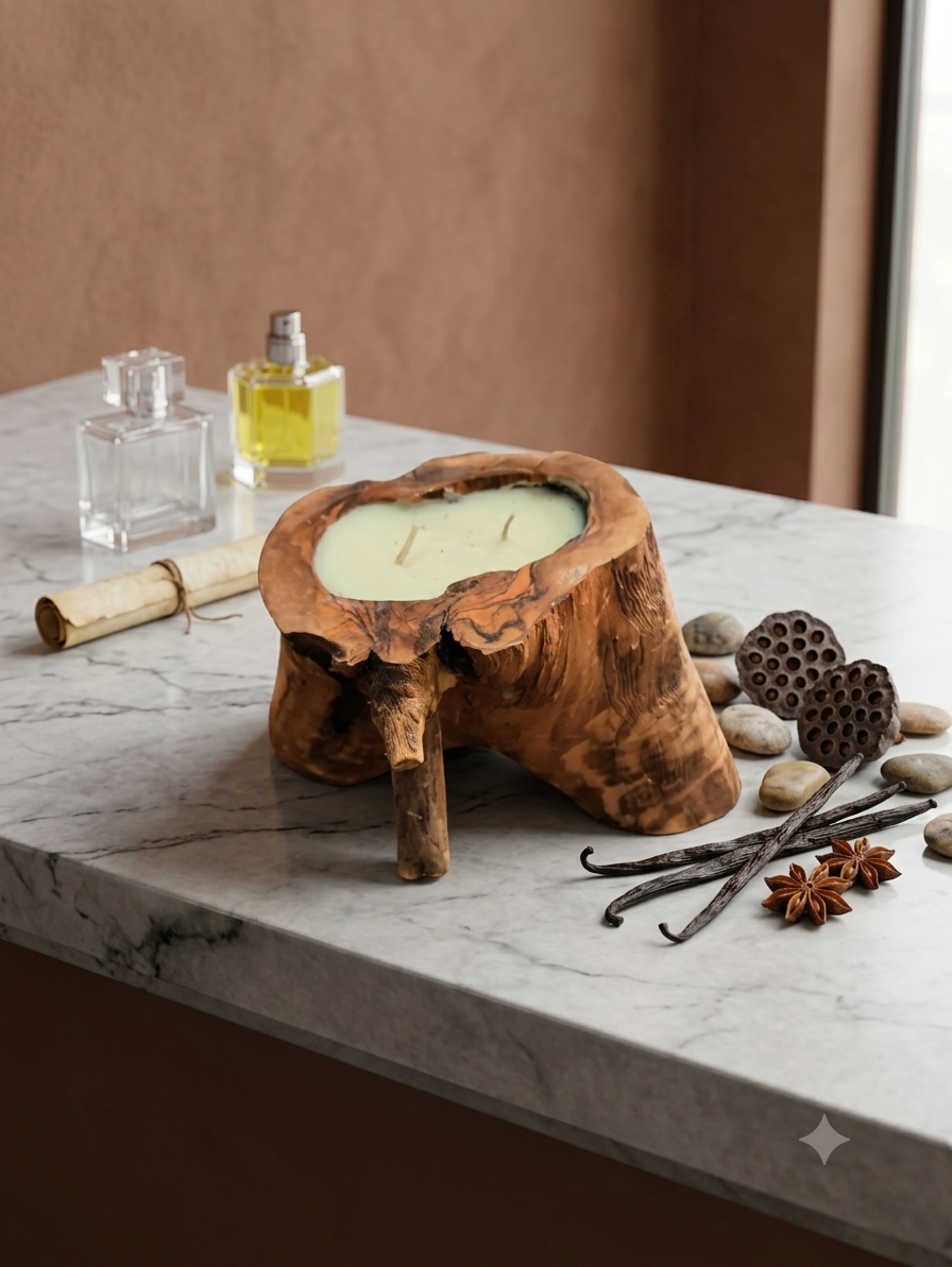 Handcrafted Olive Wood Candle – Vanilla