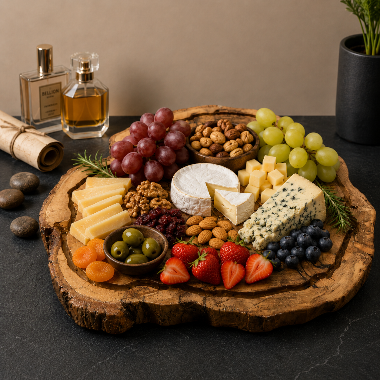 Artisan Olive Wood Round Charcuterie Board – Natural Live Edge