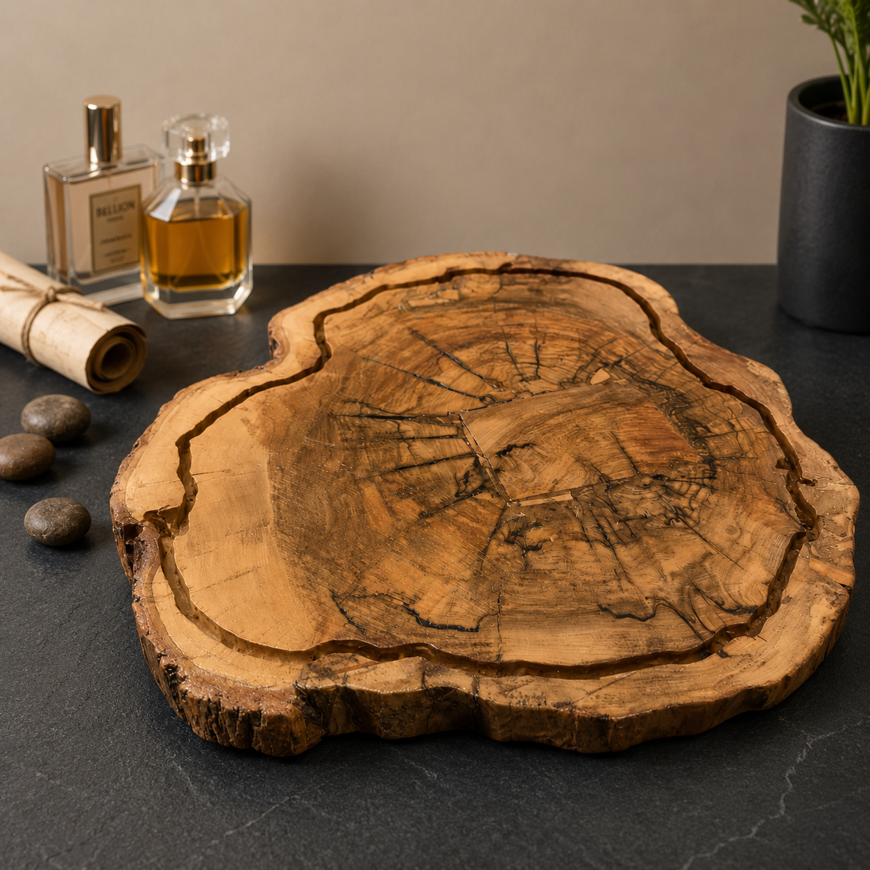Handcrafted Olive Wood Round Slice Serving Board – Live Edge