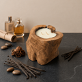 Handcrafted Olive Wood Round Candle – Vanilla
