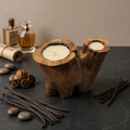 Artisan Olive Wood Twin Cavity Candle – Vanilla