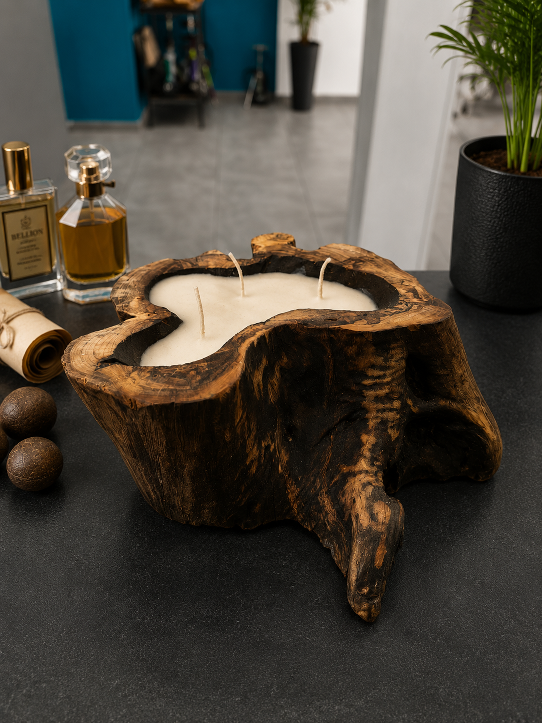Handcrafted Dark Olive Wood Vanilla Candle – Triple Wick