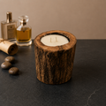 Handcrafted Olive Wood Log Candle – Double Wick Vanilla